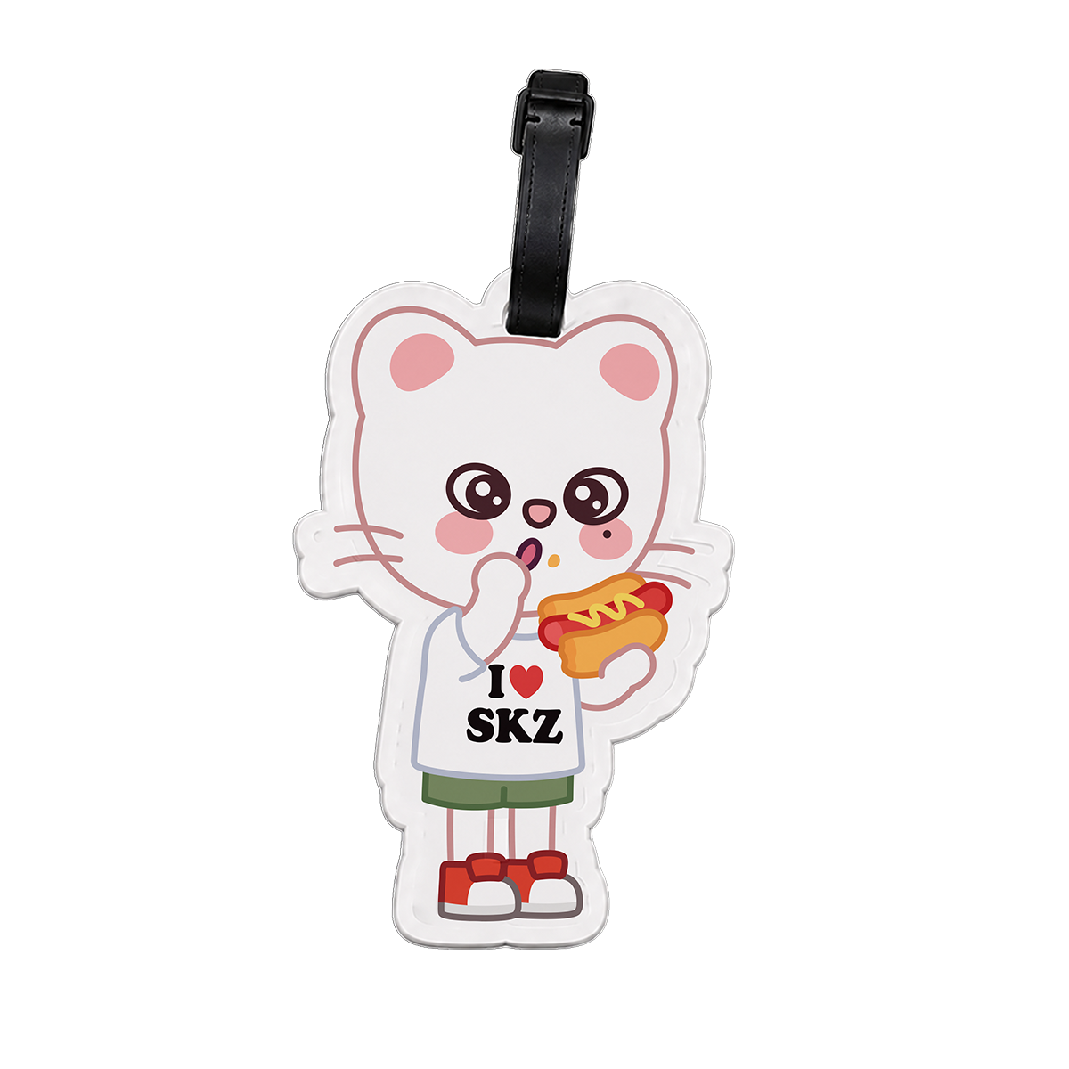 SKZOO Jiniret luggage tag with I heart SKZ design and secure strap