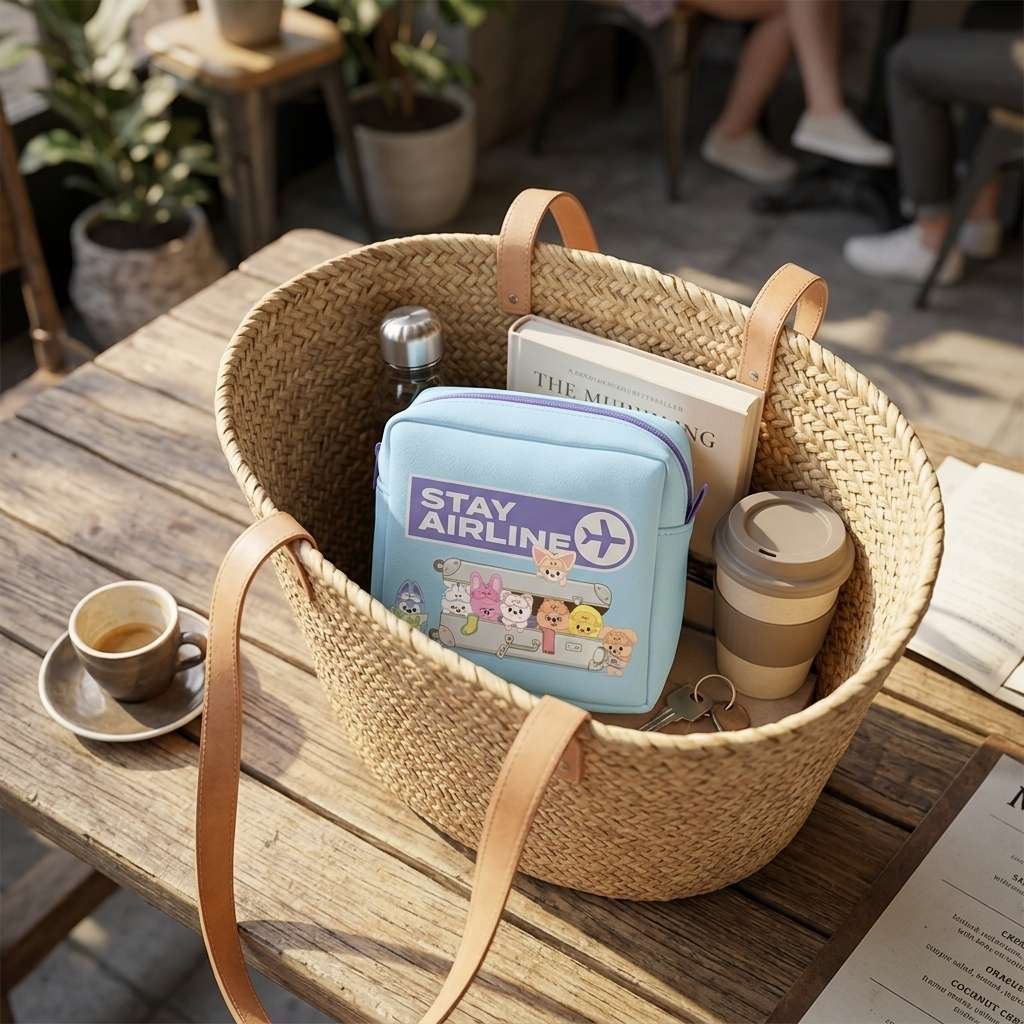 Stylish open tote bag with SKZOO mini pouch